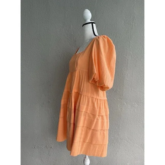 ANTHROPOLOGIE Square-Neck Puff-Sleeve Tiered Dress Women's Size Small - Picture 3 of 8